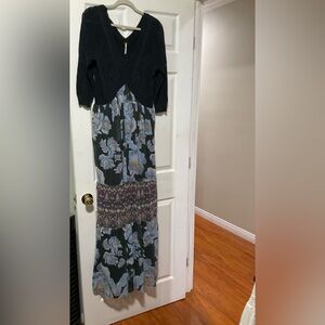 Floral Black and Blue Maxi Dress